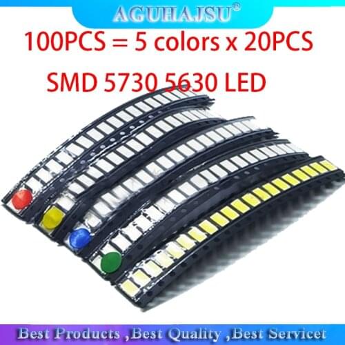 100PCS = 5 colors x 20PCS SMD 5730 5630 LED Diode Assortment KIT LED Diode Kit Green / RED / White / Blue / Yellow