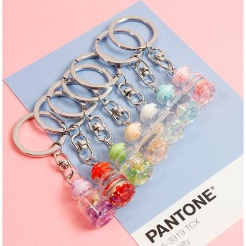 2021 Cute Wishing Glass Bottle Floating Milk Bottle Moving Liquid Glitter Keychain Key Chain Ring Bag Pendent For Women D544