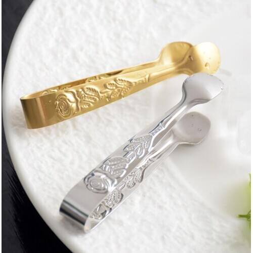 304 Stainless Steel Sugar Clip Mini Food Clip Rose Pattern Ice Cube Clip Biscuit Clip Lemon Slice Tweezers Clip