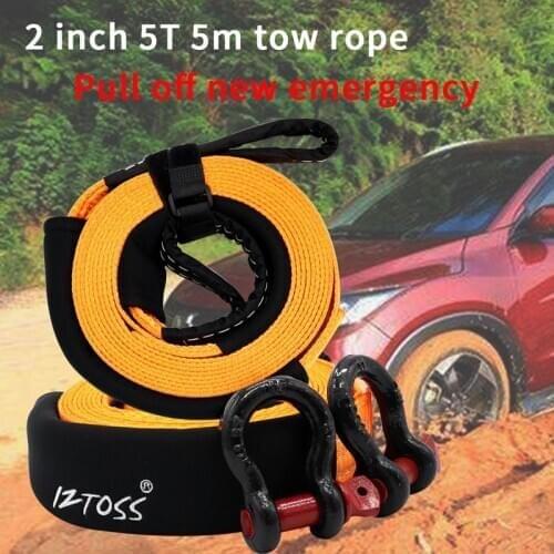 5m 5 Tons Tow Rope Heavy Duty High Strength Recovery Emergency Towing Rope Cable Strap With 2 Hooks For Car Truck Trailer