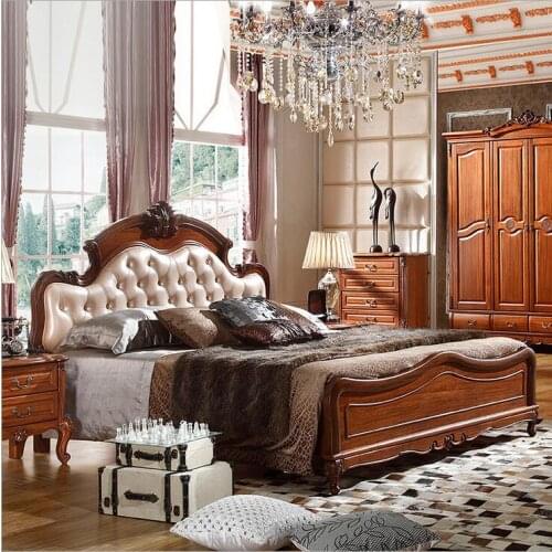 American wood bed 2 people European classical American country style furniture double bed 1.8 m 10309