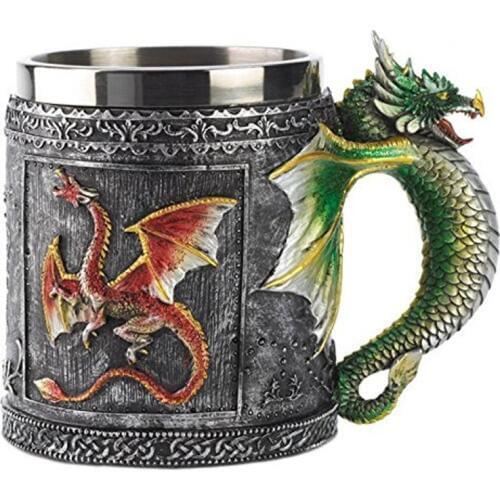 Free Shipping 3D Dragon Mug Faucet Cup Double Wall Stainless Steel Canecas Coffee Cup Mug Novelty Medieval (00353)