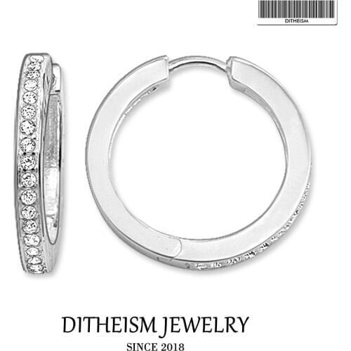 Creole Large Hinged Hoop Earrings, 2018 New Zirconia Fashion Jewelry Trendy Geometric 925 Sterling Silver Gift For Women