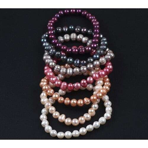 Factory Price Super Simple Style Colorful Natural Freshwater Pearl Bracelet Potato Shape Beads For Women