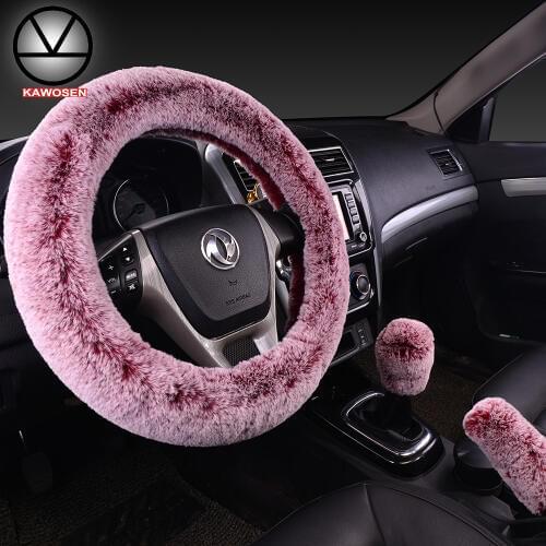 KAWOSEN Faux Rabbit Fur Steering Wheel Cover, Cute Warm Plush Steering Wheel Cover, High Quality Faux Fur Steering Cover FFWC01