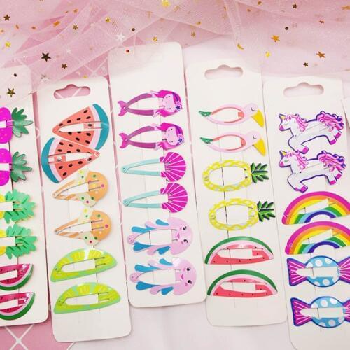 6pcs Baby Snap Hair Clips for Children Kids Girls Hair Accessories Cute Cartoon Fruit Animal Hairpins Clip Pins Color Barrettes