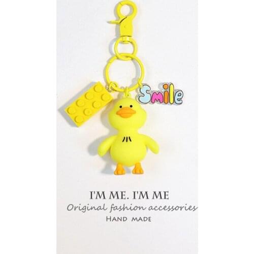 Ins Keychain Female Cute Cartoon Rainbow Big White Duck Key Ring Creative Bag Pendant Car Key Chain Anime Charm Gift