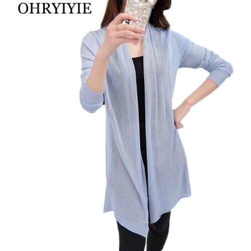 OHRYIYIE Spring Summer Thin Long Knitted Cardigan Sweater Women 2021 Casual Hollow Slim V-Neck Sweaters Female Tops Pull Femme