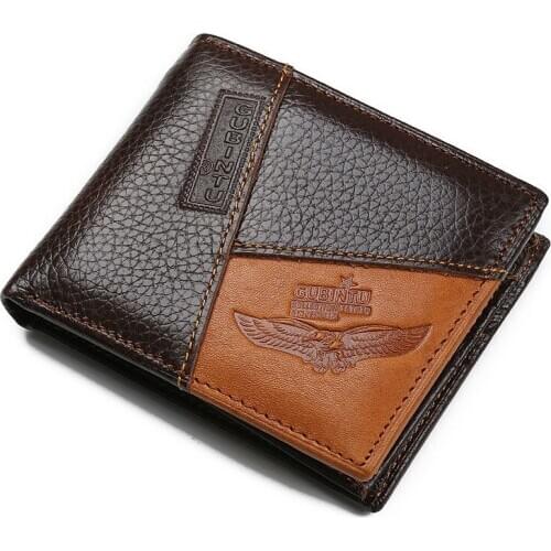 New Men Personality Splice Short Wallet Male Creative Genuine Leather Coin Purse Large Capacity Multi Card Position Holder