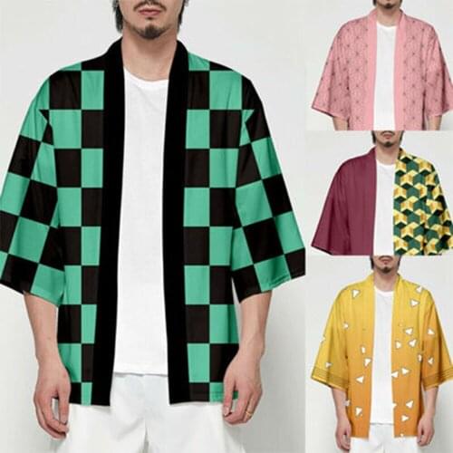 Anime Demon Slayer Kimetsu No Yaiba Tanjiro Kamado Cosplay Costume Women Men Japan Kimono Multicolor Haori Yukata Rave Party