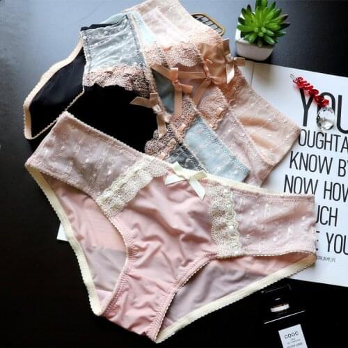 Japanese Retro Embroidery Lace Cute Plus Size Ladies Low-waist Panties Female Hips Ice Silk Breathable Womens Briefs Underwear