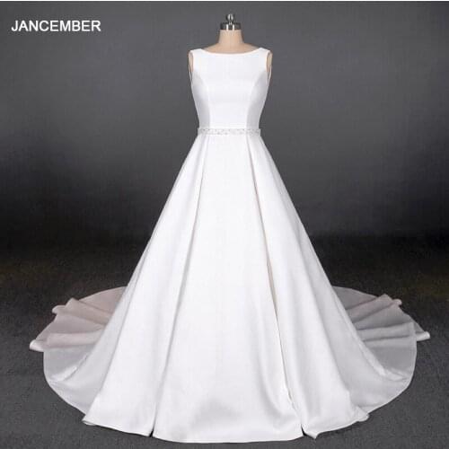 LSDZ16 JANCEMBER White Simple Attractive O-Neck With Sleeveless Beading Sashes Wedding Dress 2020 A-Line Lace Up Back