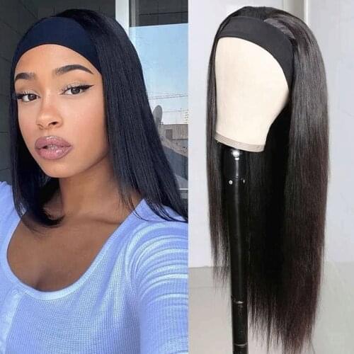 March Queen Malaysia Headband Wig Straight Non-Remy Head Band Wigs Human Hair For Black Women Full Machine Made Wig with Scarf