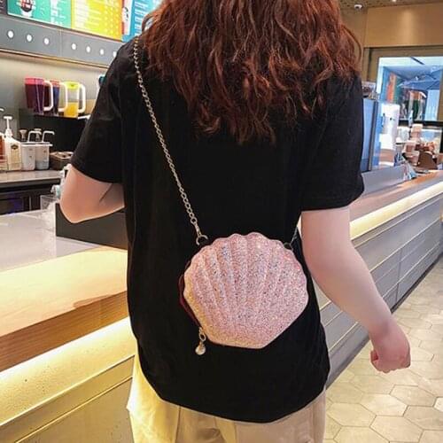 Cute Laser Sequins Small Shell Shoulder Bag Phone Money Pouch Summer Chain Pouch Crossbody Bags For Women Purse
