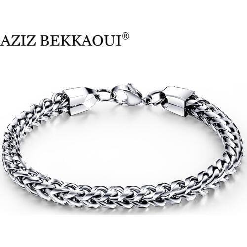AZIZ BEKKAOUI Punk Mens Bracelet & Bangle Stainless Steel Bracelet Silver Color Link Chain Men Bracelets Jewelry Dropshipping