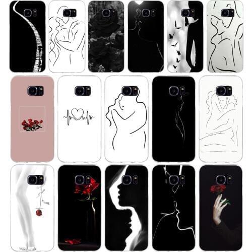 242H Art White Line Kiss Love Heart Flower Rose Soft TPU Silicone Cover Case for samsung Galaxy s6 s6 s7 edge s8 s9 plus case