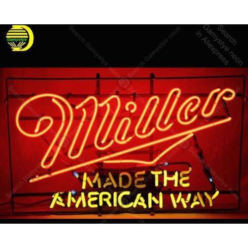 Neon Sign for Miller light Made the American Way Bulbs Acade decor Display Bar Neon Light up wall Neon Sign for Room Letrero