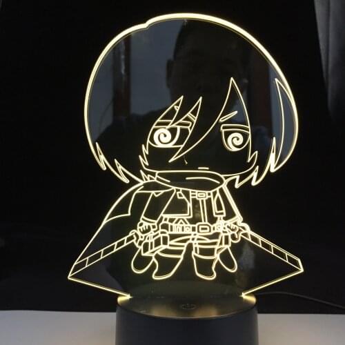 Attack on Titan Levi Ackerman Chibi Figure Nightlight for Home Decoration Light Colorful Battery Night Lamp 3d Night Light Gift