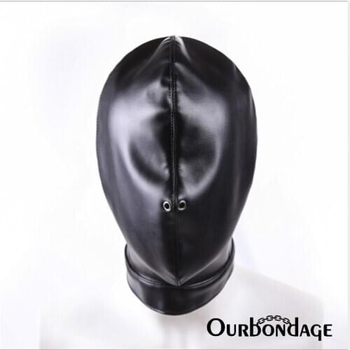 Ourbondage PU Leather Full Head Restraints Harness Hood Bondage BDSM Costume for Men Women Sex Toys