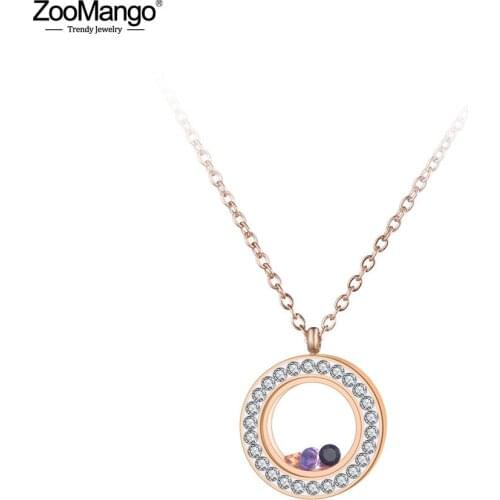 ZooMango Trendy Colorful CZ Crystal Pendant Necklace Rose Gold Stainless Steel Rhinestone Neckalce Jewelry For Women ZN19035