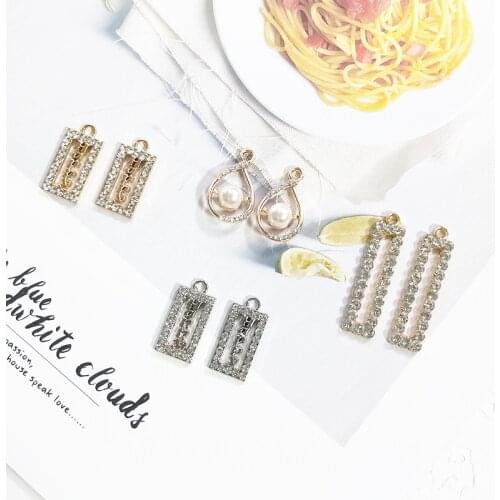 10pcs Golden Silver color Rectangular Droplet Point Rhinestone Jewelry Accessories Pendant Alloy Headwear Earrings Pendant