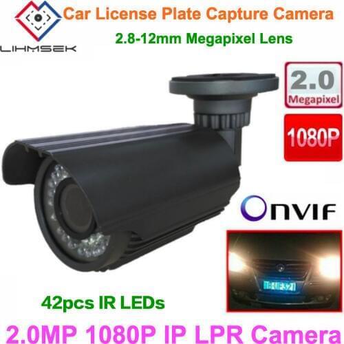 Lihmsek Mini Professional IP LPR Camera 2.0 megapixel 1080P License Plate Recognition Camera with 42pcs IR LEDs, 2.8-12mm Lens