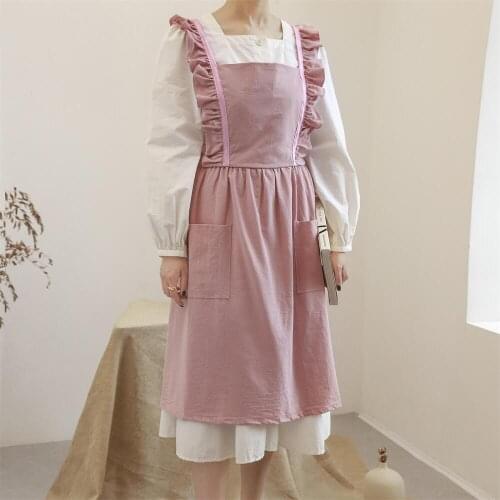 Retro Medieval Cotton Linen Cooking Kitchen Aprons For Woman With Pocket Dress Flower Shop Smock Hairdresser Bib Garden Overall