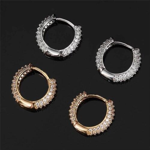 1Pair Round Zircon Micro Hip Hop AAA+ Paved Iced Out Rhinestone CZ Stone Stud Earrings Copper Earring For Men Women Jewelry