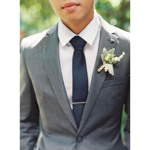One Button Grey Mens Suits Slim Fit Groom Tuxedos Classic Style Groomsmen Best Man Mens Wedding Prom Suits (Jacket+Pants+Tie)