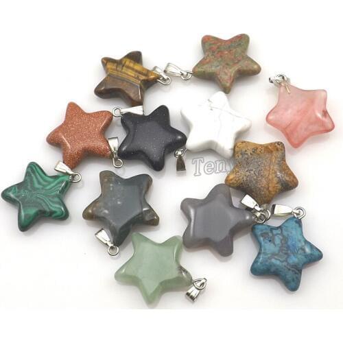 Mixed Lot Pretty Star Shape Real Natural Stone Slide Pendants For Necklace DIY 24pcs/lot Wholesale