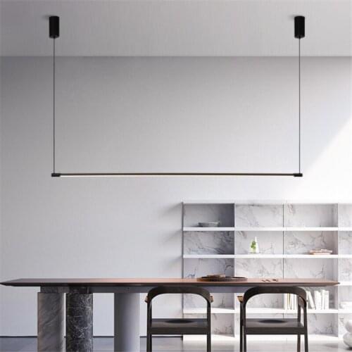 Modern Simple Geometric Line Led Pendant Light Dining Room Bar Black Long Aluminum Acrylic Drop Lamp 60/80/100cm 2634