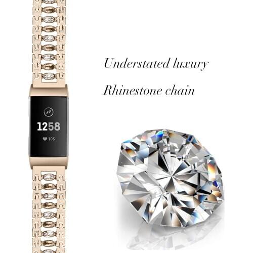 Diamond strap sports wristband for Fitbit Charge 3 4 strap, stainless steel wristband bracelet with strap metal strap strap