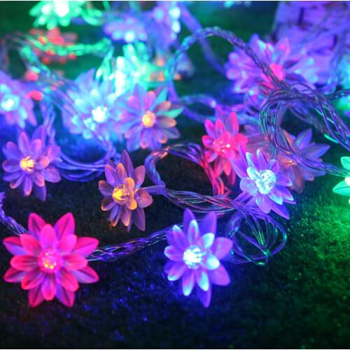Battery LED Outdoors Lotus Flowers String Lights Garden Furniture and Terrace Decor Light Decoration Street Garland Lights