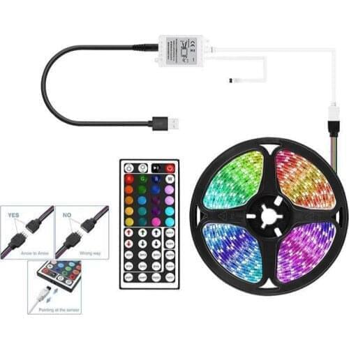 Hot sale 5050smd RGB led striplights smd rgb 5050 12v with 44kyes remote control ip65 USB led strip lights rgb smd 5050 5v