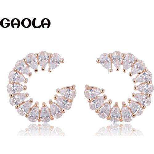 High Quality Exquisite Brand Jewelry Waterdrop Austria Crystal 18 kGold Plated Cubic Zircon Round Moon Women Stud Earring GE4015