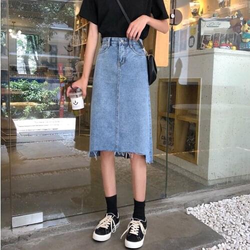 Women Skirt Spring Summer Denim Female HIgh Waist Casual Midi Skirts Ladies Vintage Skirt Jeans Denim Skirts 010090