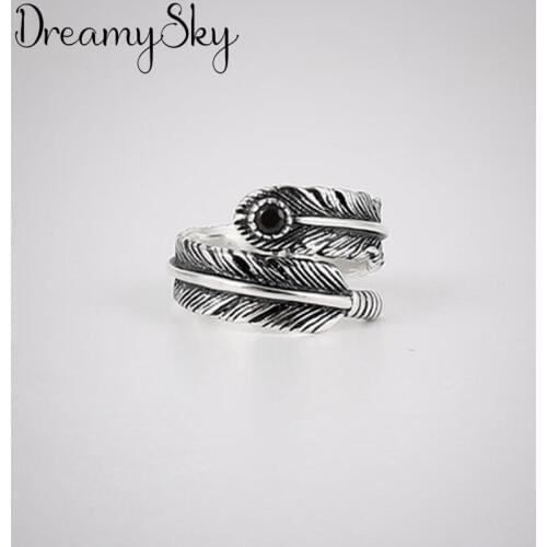 Bijoux Fashion lack Feather Rings For Women Christmas Gifts Adjustable Ring Ladies Jewelry Anillos