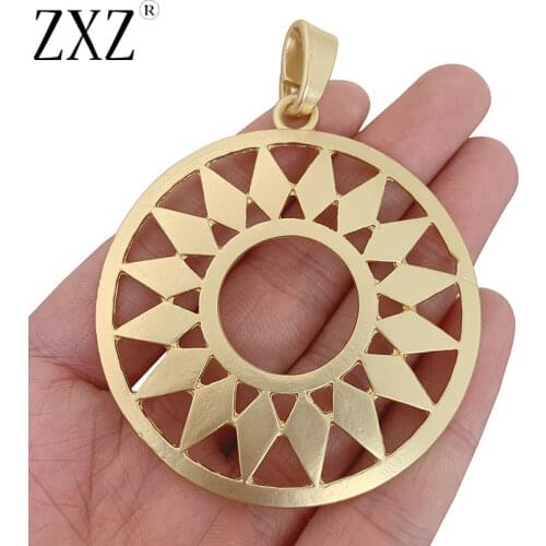 ZXZ 2pcs Matt Gold Boho Style Large Hollow Open Flower Circle Round Charms Pendants for Necklace Jewelry Making Findings 77x59mm