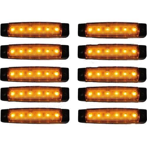 10 Pcs 12V 6 LED Orange Side Marker Indicators Lights Truck Trailer Lamp