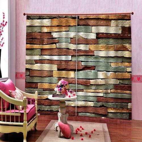 3d brick curtains 3D Curtain Printing Blockout Polyester Photo Drapes Fabric For Room Bedroom blackout curtains