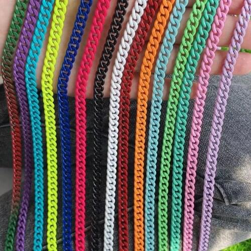 5 Meters, Colorful Enamel 6mm Cuban Curb Chain, Gold Enamel Chain on Brass Jewelry, Making Necklace Bracelet