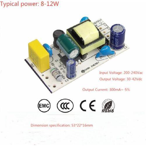 8-12W AC200-240V DC30-42V 300mA+-%5 isolation power supply E27 candle bulb LED driver power supply Free Shipping