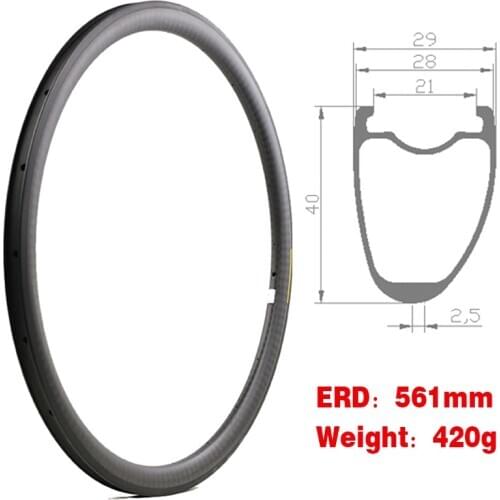420g Asymmetrical Rim Clincher 700C Wheel size Road Rim Carbon ERD 561MM Depth 40mm Width 29mm Ultralight Road Bike Bicycle Rim