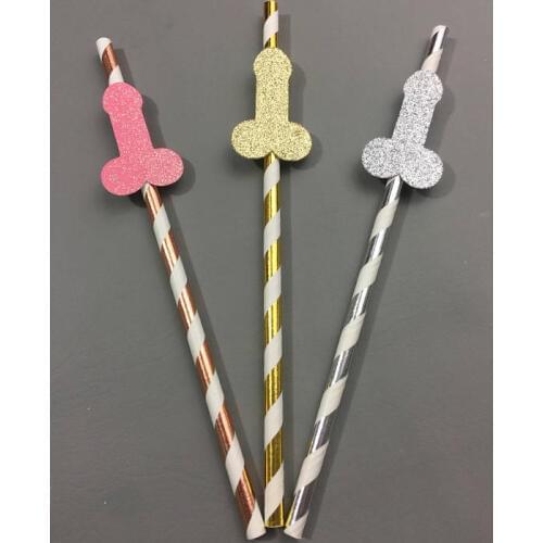 Glitter Dirty Thirty penis wedding birthday Stripe Paper Straws bridal shower bachelorette tea party straw