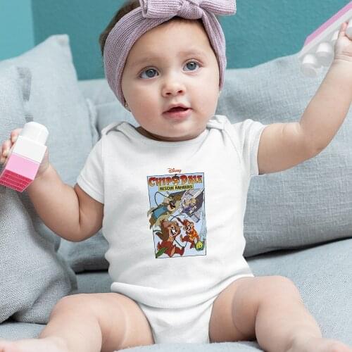 Infant Bodysuits Summer New Disney Chip 'n' Dale Cartoon Print Outdoor Round Neck Short Sleeve Baby Onesie 0-24M Harajuku Kawaii