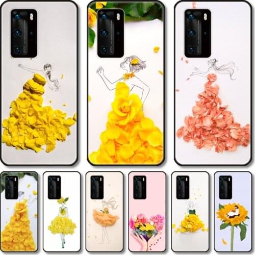 Features flowers Phone Case For Huawei P 40 30 20 10 9 Smart 2019 Lite E Pro Plus black cell shell