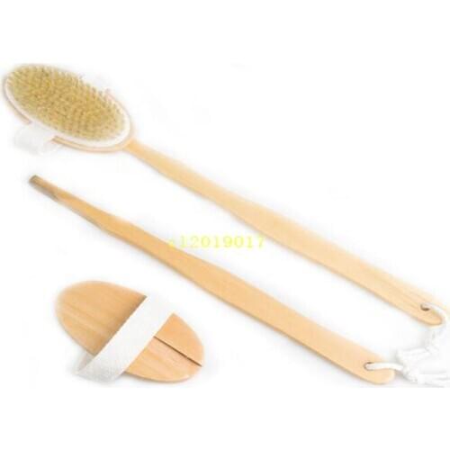 Fashion Hot Natural Long Wooden Bristle Body Brush Massager Bath Shower Back Spa Scrubber