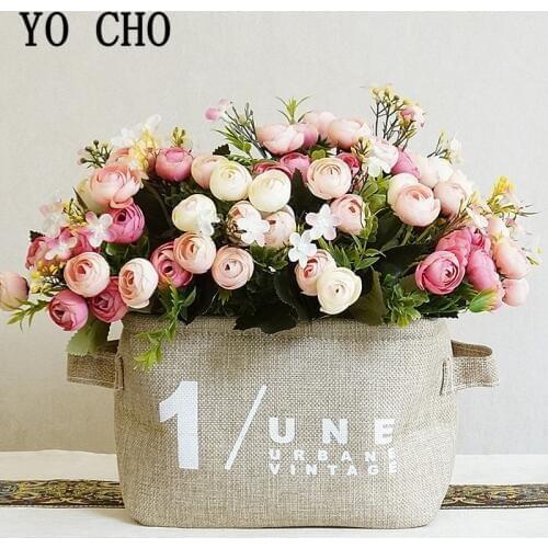 YO CHO 13 Heads Artificial Tea Roses Flower Branches Valentines Day Lover Gift Silk Faux Flower for Wedding Party Decor Flowers