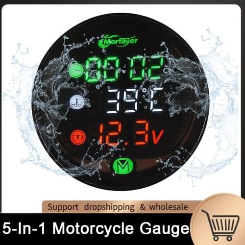 Motorcycle KOSO Round Water Temperature Voltage Meter Time Clock Usb Voltmeter Thermometer 5-in-1 Gauge With Sensor For YNMAX