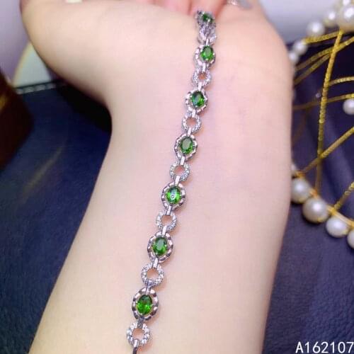 Exquisite Jewelry 925 Sterling Silver Natural Diopside Girl Luxury Classic Trendy OL Style Gem Hand Bracelet Support Detection